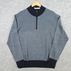 Brooks Brothers 1/4 Quarter Zip Sweater Size XL Gray Extra Fine Merino Wool LOGO